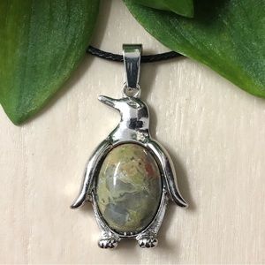 Unakite Natural Stone Penguin Shaped Pendant Necklace Healing Gemstone